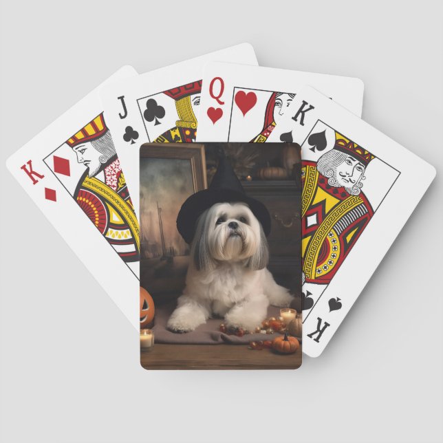 Lhasa Apso Pumpkins Halloween Scary Poker Cards (Back)