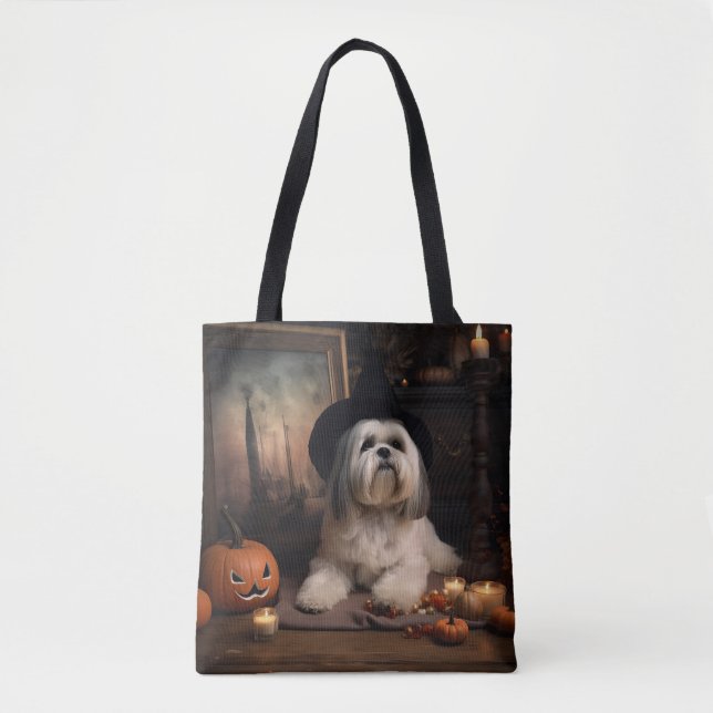 Lhasa Apso Pumpkins Halloween Scary Tote Bag (Front)