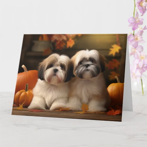 Lhasa Apso Puppy Autumn Delight Pumpkin  Card