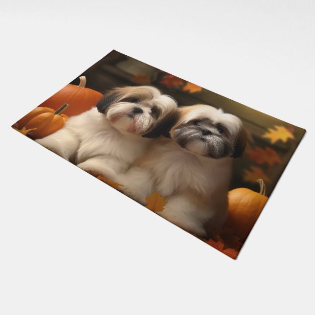 Lhasa Apso Puppy Autumn Delight Pumpkin  Doormat (Angled)