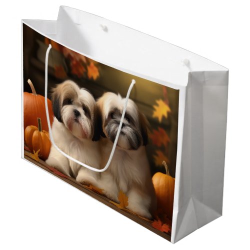 Lhasa Apso Puppy Autumn Delight Pumpkin  Large Gift Bag