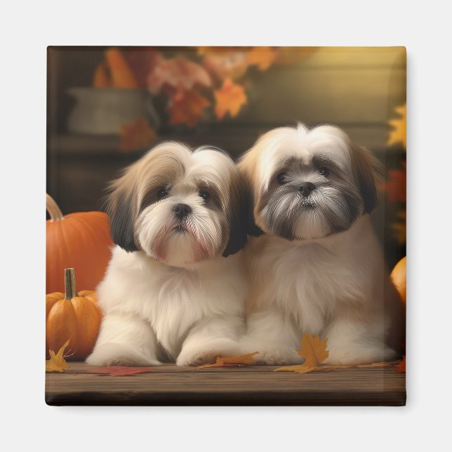 Lhasa Apso Puppy Autumn Delight Pumpkin  Magnet (Front)