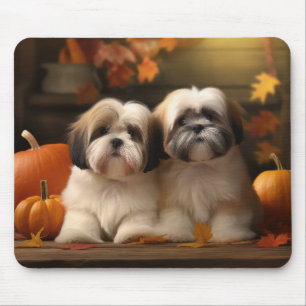 Lhasa Apso Puppy Autumn Delight Pumpkin Mouse Pad