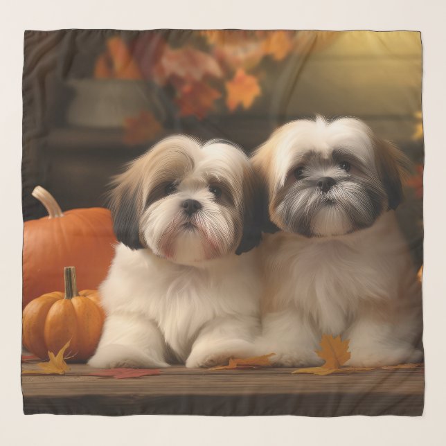 Lhasa Apso Puppy Autumn Delight Pumpkin  Scarf (Front)