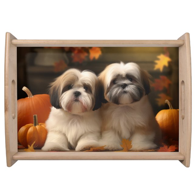 Lhasa Apso Puppy Autumn Delight Pumpkin  Serving Tray (Front)