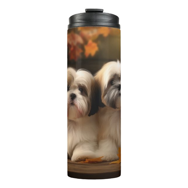 Lhasa Apso Puppy Autumn Delight Pumpkin  Thermal Tumbler (Front)
