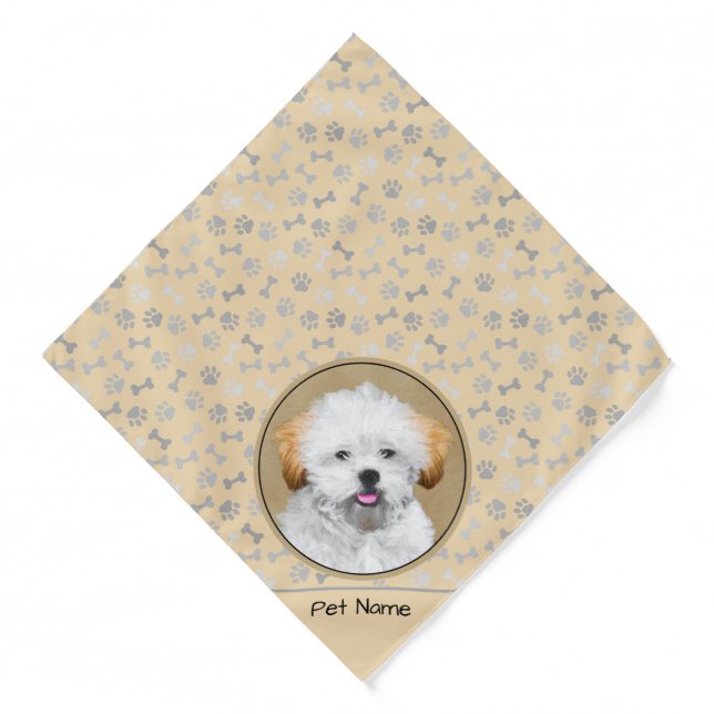 Lhasa Apso Puppy Painting Cute Original Dog Art Bandana (Front)