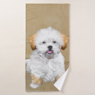 Lhasa Apso Puppy Painting - Cute Original Dog Art Bath Towel Set