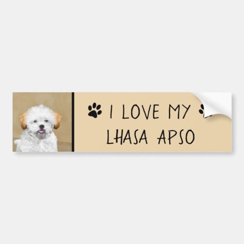Lhasa Apso Puppy Painting _ Cute Original Dog Art Bumper Sticker
