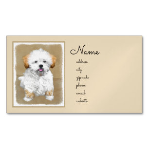 Lhasa Apso Puppy Painting - Cute Original Dog Art Business Card Magnet