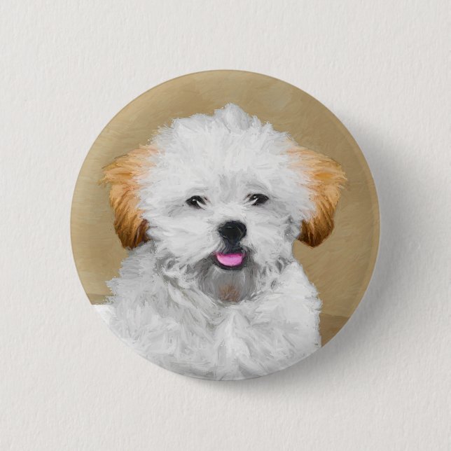 Lhasa Apso Puppy Painting - Cute Original Dog Art Button (Front)