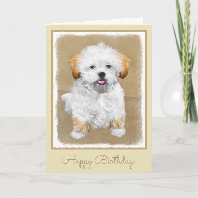 Lhasa Apso Puppy Painting - Cute Original Dog Art Card (Front)