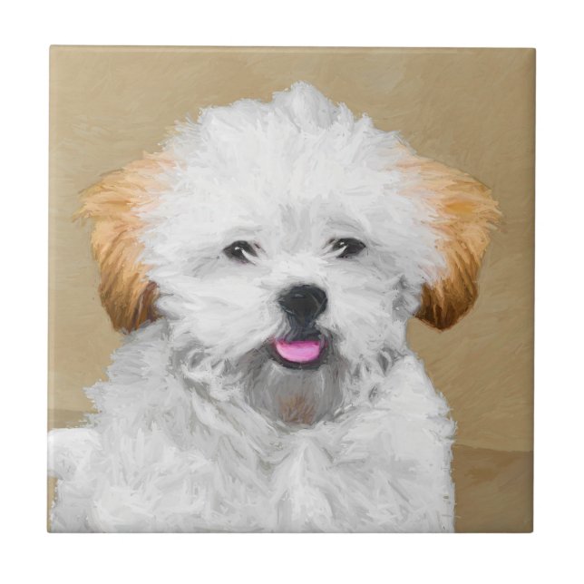 Lhasa Apso Puppy Painting - Cute Original Dog Art Ceramic Tile (Front)