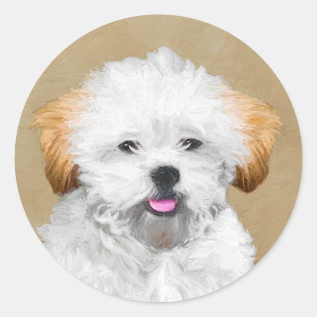 Lhasa Apso Puppy Painting - Cute Original Dog Art Classic Round Sticker (Front)