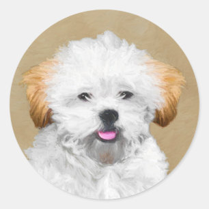 Lhasa Apso Puppy Painting - Cute Original Dog Art Classic Round Sticker