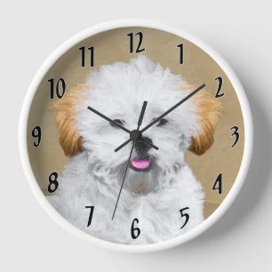 Lhasa Apso Puppy Painting - Cute Original Dog Art Clock