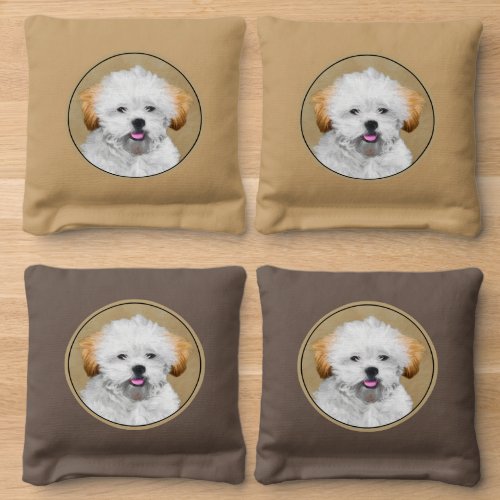 Lhasa Apso Puppy Painting _ Cute Original Dog Art Cornhole Bags