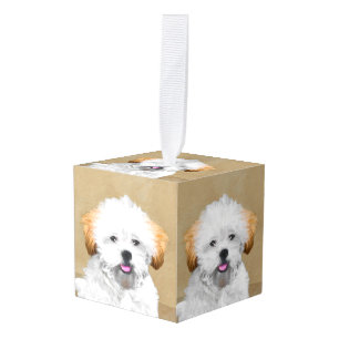 Lhasa Apso Puppy Painting - Cute Original Dog Art Cube Ornament