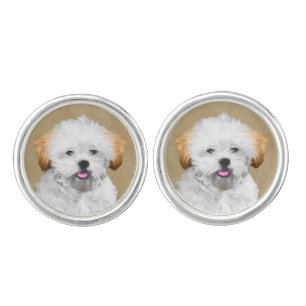 Lhasa Apso Puppy Painting - Cute Original Dog Art Cufflinks