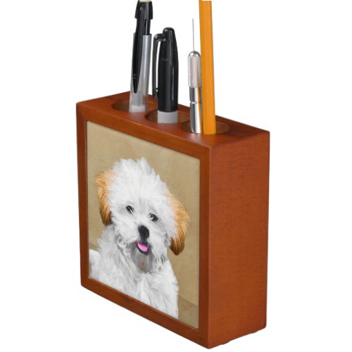 Lhasa Apso Puppy Painting _ Cute Original Dog Art Desk Organizer