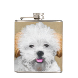 Lhasa Apso Puppy Painting - Cute Original Dog Art Flask