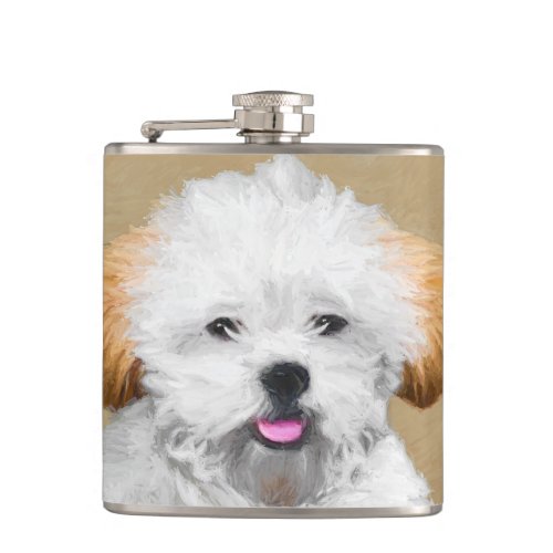 Lhasa Apso Puppy Painting _ Cute Original Dog Art Flask