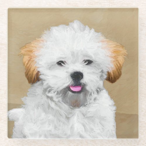 Lhasa Apso Puppy Painting _ Cute Original Dog Art Glass Coaster
