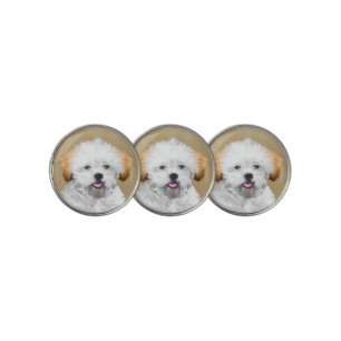 Lhasa Apso Puppy Painting - Cute Original Dog Art Golf Ball Marker