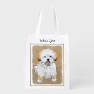 Lhasa Apso Puppy Painting - Cute Original Dog Art  Grocery Bag