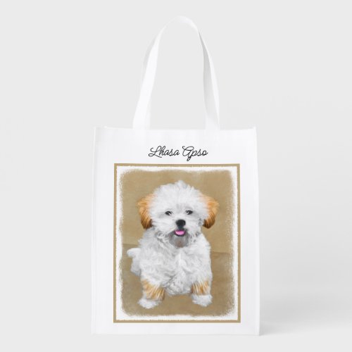 Lhasa Apso Puppy Painting _ Cute Original Dog Art  Grocery Bag
