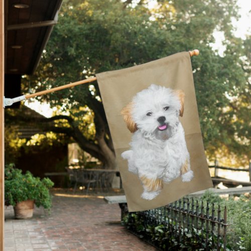 Lhasa Apso Puppy Painting _ Cute Original Dog Art House Flag