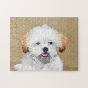 Lhasa Apso Puppy Painting - Cute Original Dog Art Jigsaw Puzzle