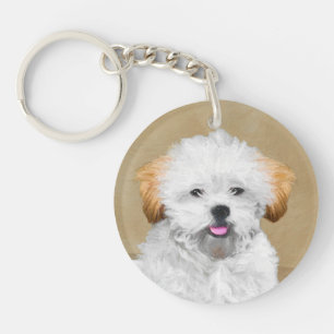 Lhasa Apso Puppy Painting - Cute Original Dog Art Keychain