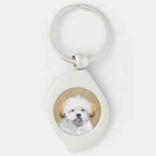 Lhasa Apso Puppy Painting - Cute Original Dog Art Keychain