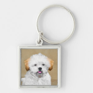 Lhasa Apso Puppy Painting - Cute Original Dog Art Keychain