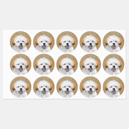 Lhasa Apso Puppy Painting _ Cute Original Dog Art Labels