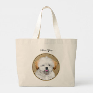 Lhasa Apso Puppy Painting Cute Original Dog Art Large Tote Bag