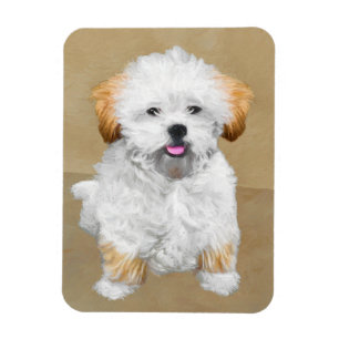 Lhasa Apso Puppy Painting - Cute Original Dog Art Magnet