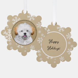 Lhasa Apso Puppy Painting - Cute Original Dog Art Ornament Card