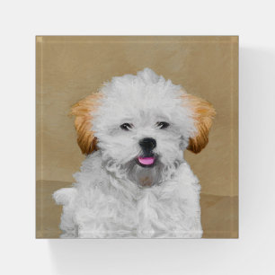 Lhasa Apso Puppy Painting - Cute Original Dog Art Paperweight