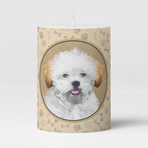 Lhasa Apso Puppy Painting _ Cute Original Dog Art Pillar Candle