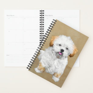 Lhasa Apso Puppy Painting - Cute Original Dog Art Planner
