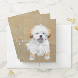 Lhasa Apso Puppy Painting - Cute Original Dog Art Pocket Folder