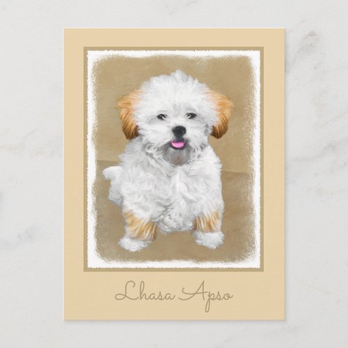 Lhasa Apso Puppy Painting _ Cute Original Dog Art Postcard