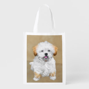 Lhasa Apso Puppy Painting - Cute Original Dog Art Reusable Grocery Bag