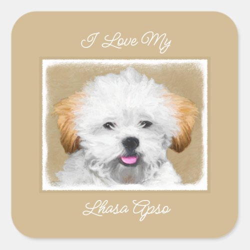 Lhasa Apso Puppy Painting _ Cute Original Dog Art  Square Sticker
