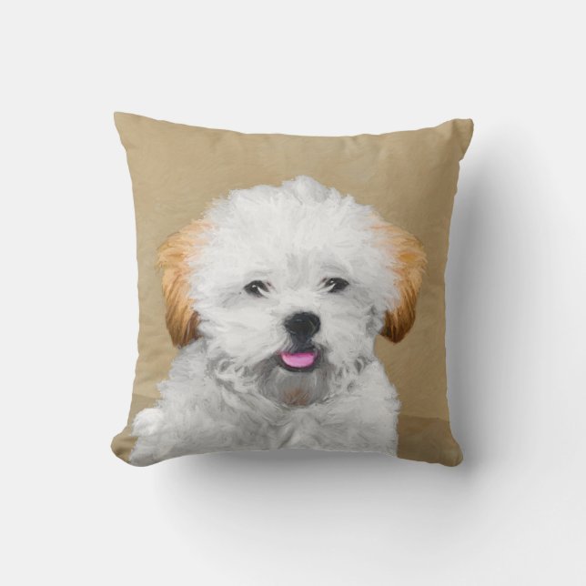 Lhasa Apso Puppy Painting - Cute Original Dog Art Throw Pillow (Front)