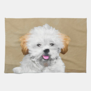 Lhasa Apso Puppy Painting - Cute Original Dog Art Towel