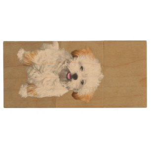 Lhasa Apso Puppy Painting - Cute Original Dog Art Wood Flash Drive