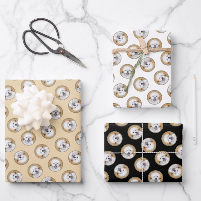 Lhasa Apso Puppy Painting Cute Original Dog Art Wrapping Paper Sheets (Front)